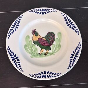 Williams-Sonoma Portugal Rooster Salad Plate Blue Leaf Border Ceramic 8.5 Inch